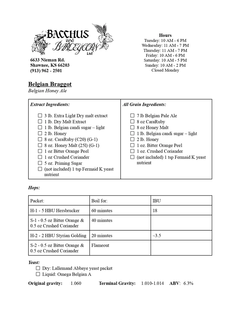 Belgian Braggot Brewing Kit - 5 Gallon (Belgian Honey Ale Style)