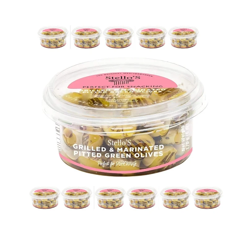 Stellos Grilled & Marinated Pitted Green Olives 170g