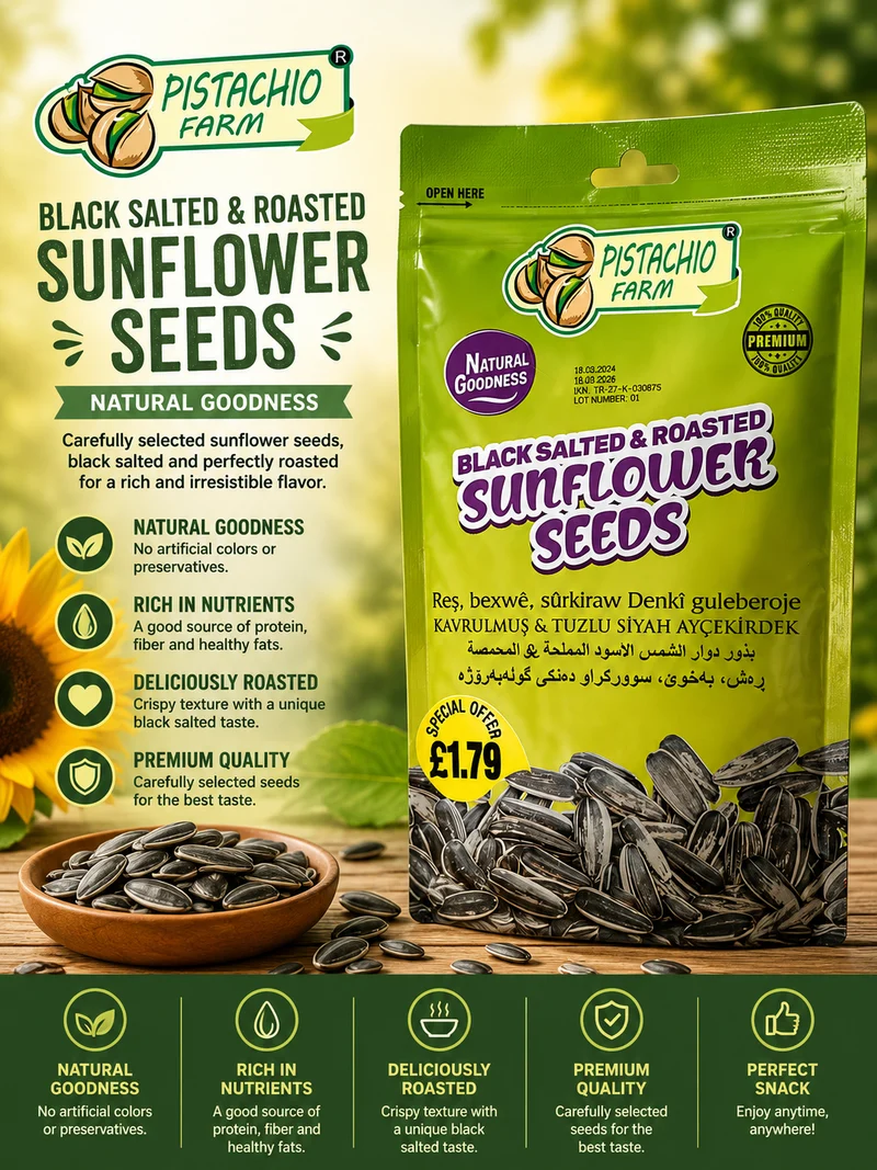 Pistachio Farm Black Salted & Roasted Sunflower Seeds 12 x 250g