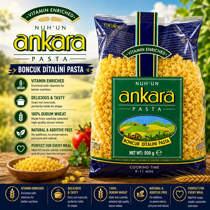 Nuhun Ankara Vitaminli Makarnasi Ditalini Pasta (Boncuk Makarna) 500g