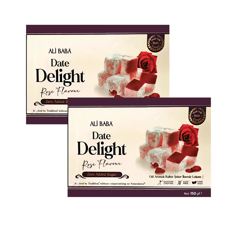 Ali Baba Date Turkish Delight with Rose - Zero Added Sugar (Gul Aromali Lokum) 150 g