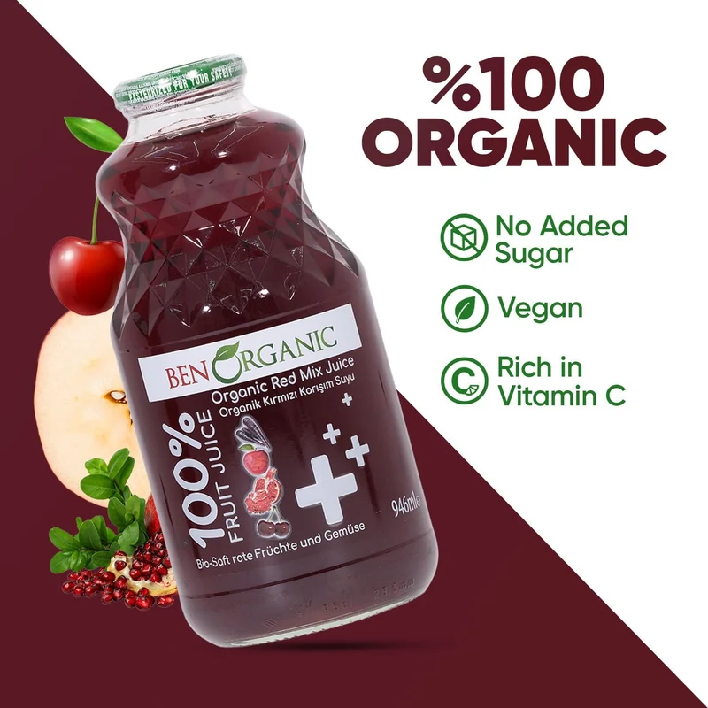 BenOrganic - 100% Natural Organic Red Mix Juice 946ml - Glass Bottle