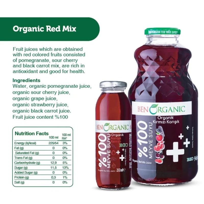 BenOrganic - 100% Natural Organic Red Mix Juice 946ml - Glass Bottle
