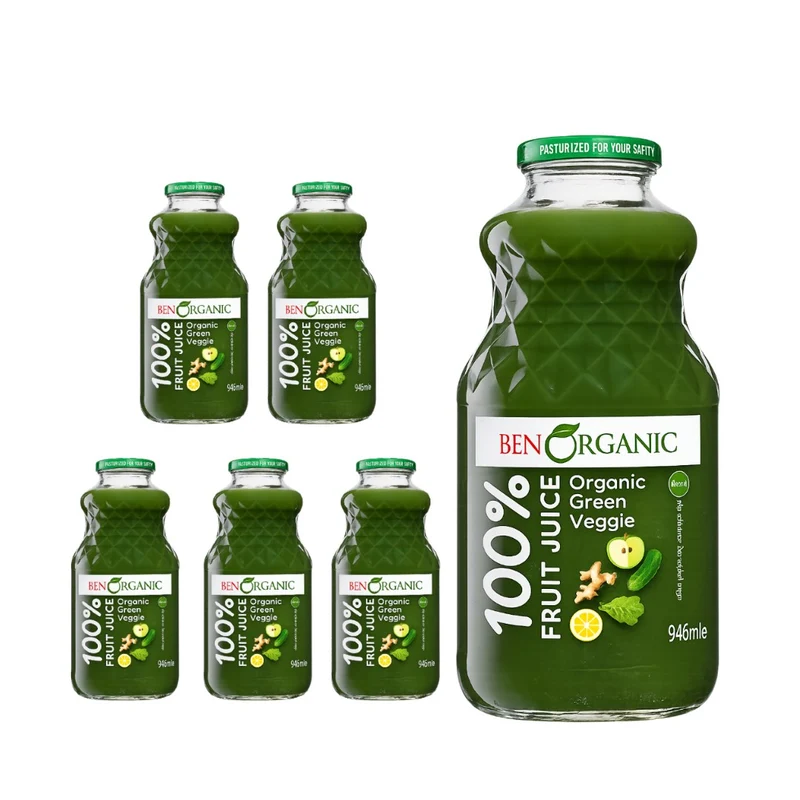 BenOrganic - 100% Natural Organic Green Veggie Juice 946ml - Glass Bottle