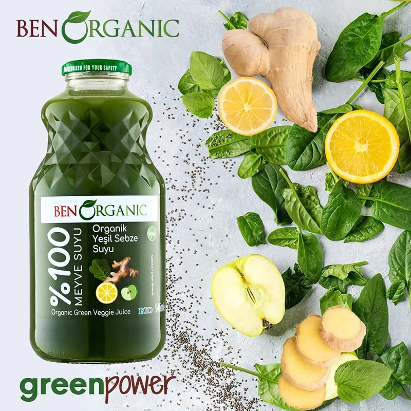 BenOrganic - 100% Natural Organic Green Veggie Juice 946ml - Glass Bottle