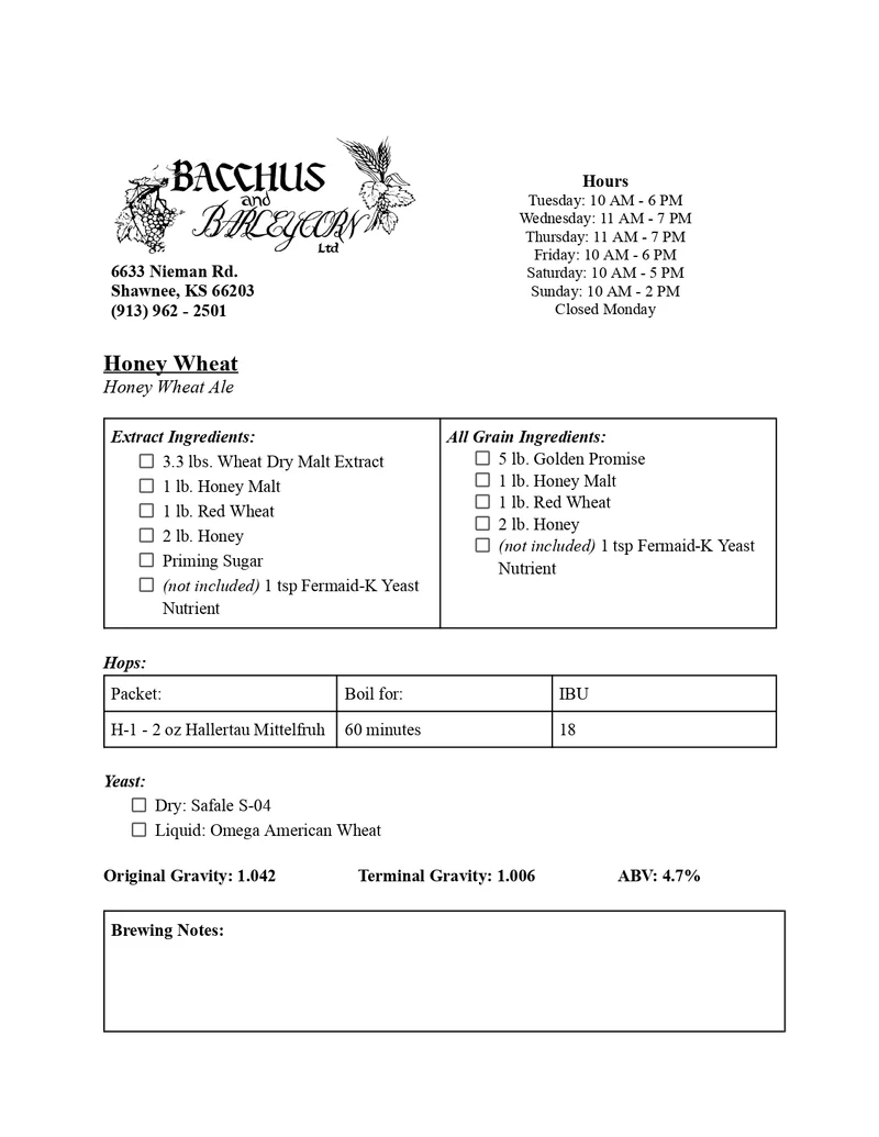 The Bee's Knees Brewing Kit - 5 Gallon (Honey Wheat Ale Style)