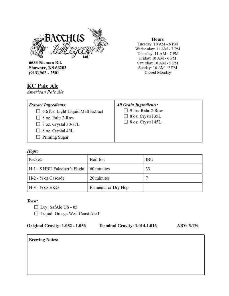 Kansas City Pale Ale Brewing Kit - 5 Gallon (American Pale Ale Style)