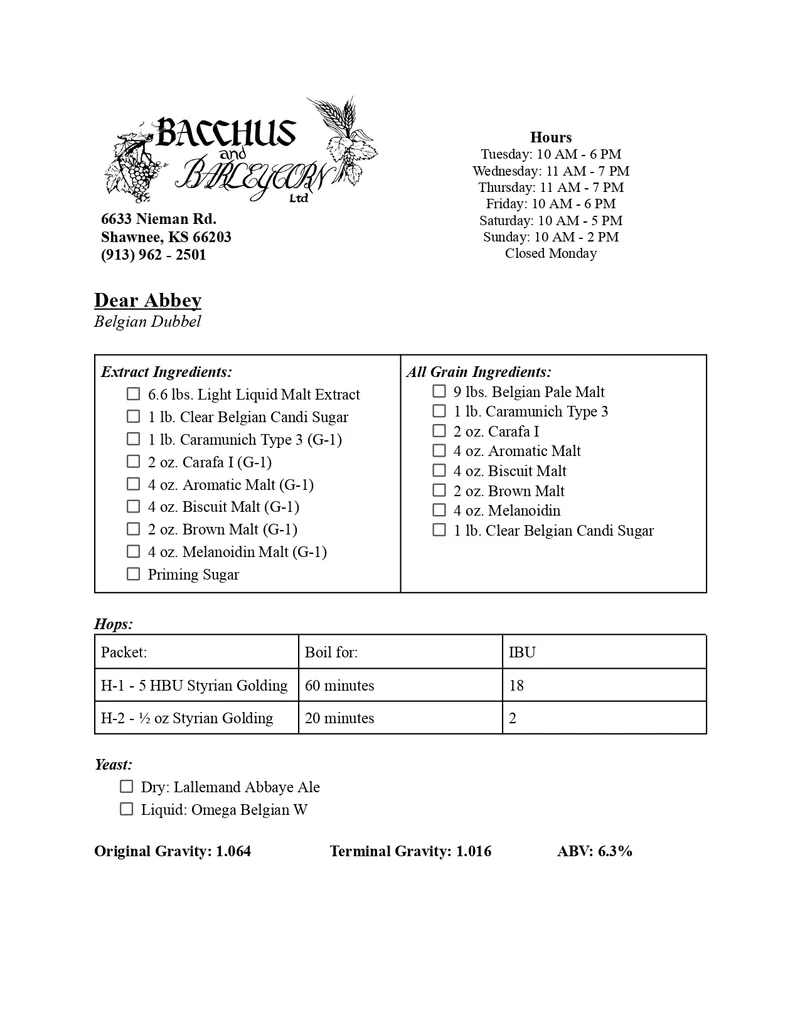Dear Abbey Brewing Kit - 5 Gallon (Belgian Dubbel Style)