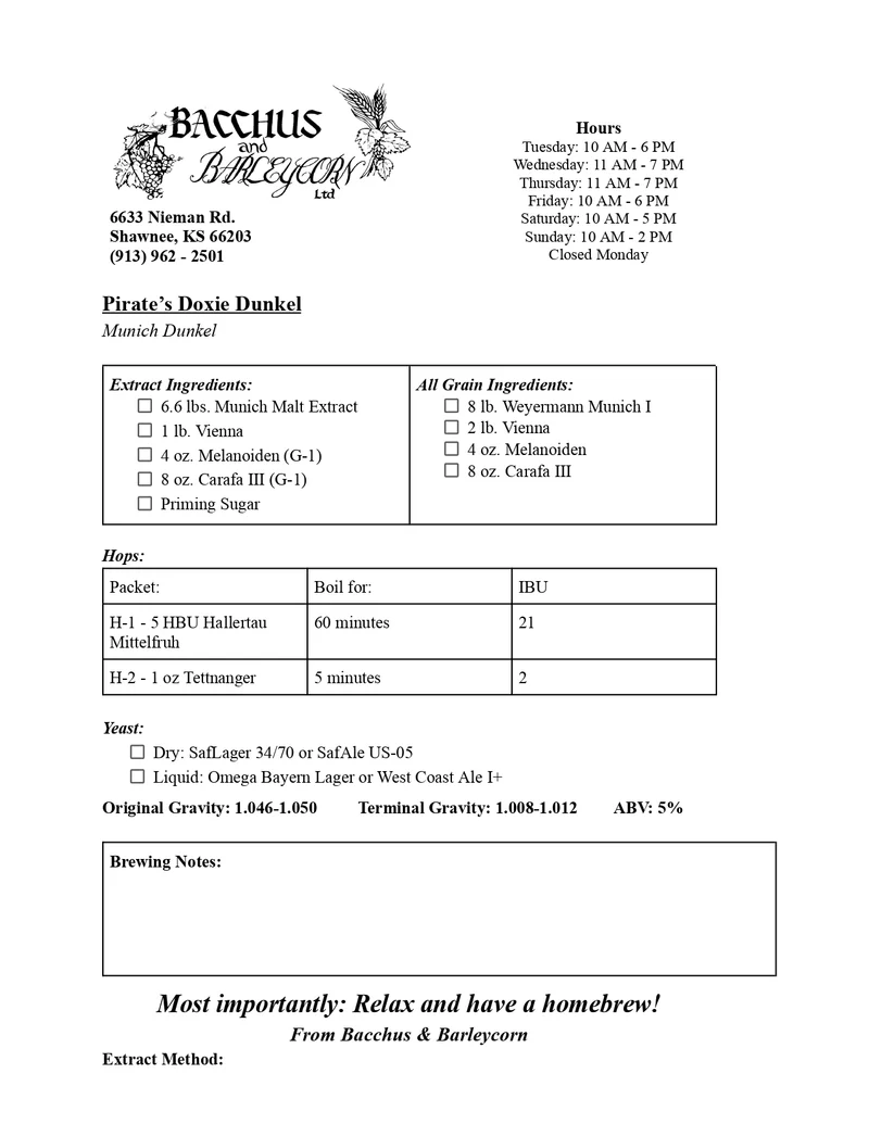 Pirate's Doxie Dunkel Brewing Kit - 5 Gallon (Munich Dunkel Style)