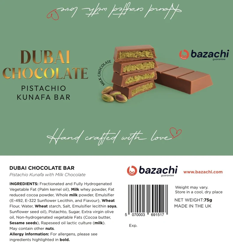 Dubai Chocolate – Pistachio Kunafa with Milk Chocolate, 95g