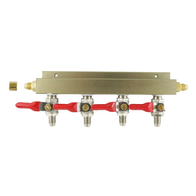 ALUMINUM AIR DIST, 4-OUT 1/4"MFL-SHUTOFF (WITH CK)