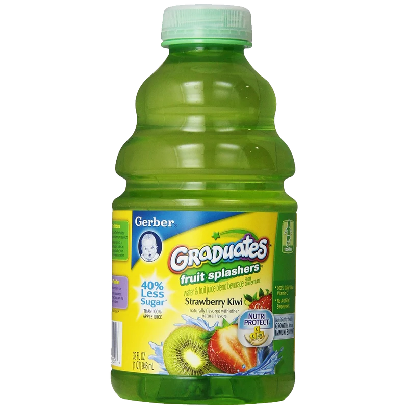 Craft Gerber Graduates Fruit Splashers Juice Strawberry Kiwi 32-Ounce Bottles