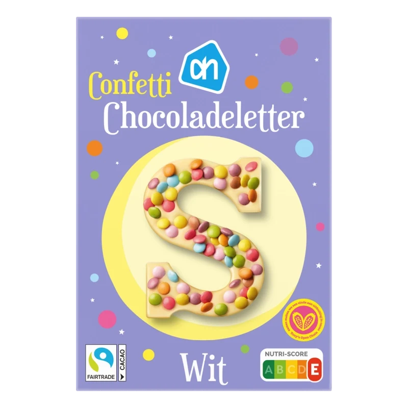 Chocoladeletter wit confetti
