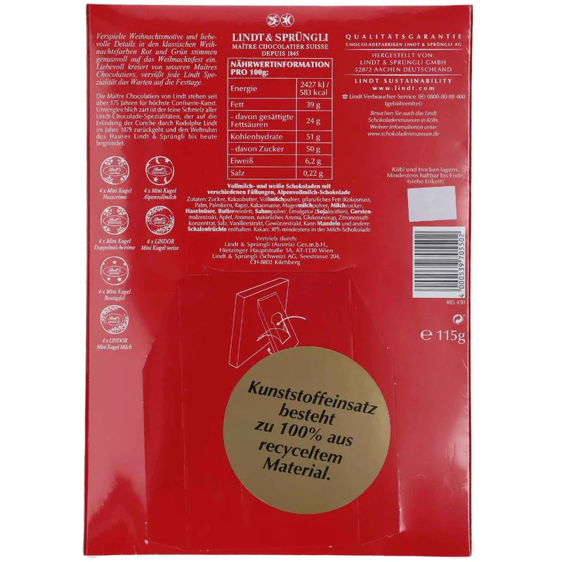 Lindt Frohes Fest Mini Tisch Adventskalender 115g / 4.05oz