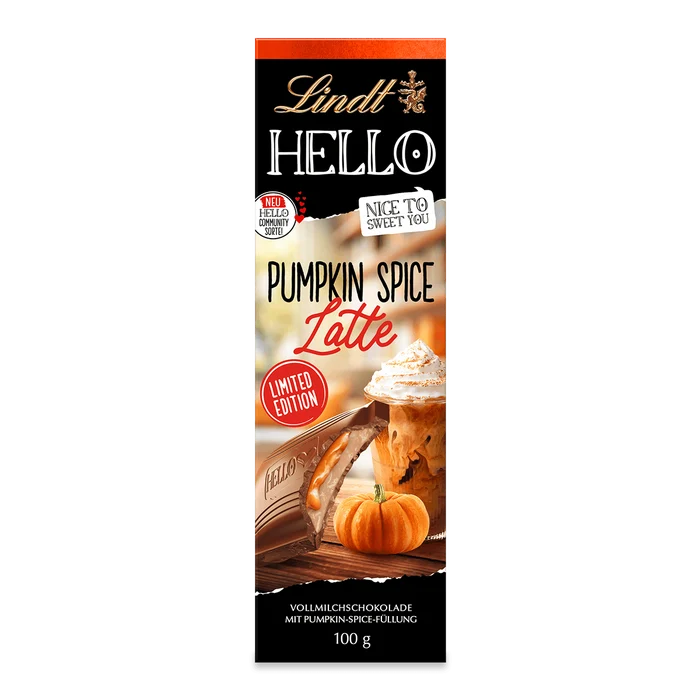 Lindt HELLO Pumpkin Spice Latte Vollmilch Schokolade 100g / 3.52oz