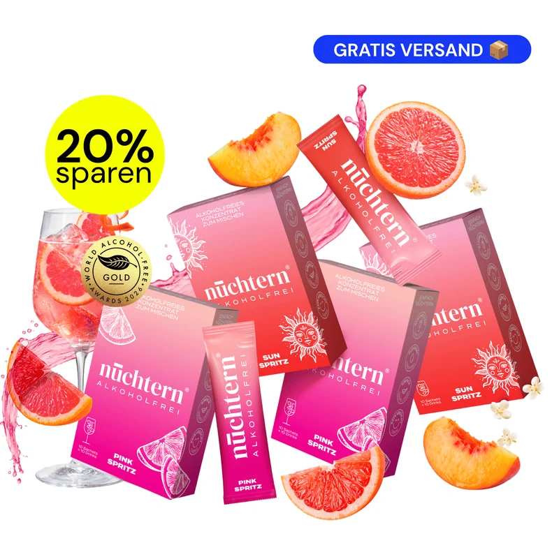 nüchtern Spritz Aperitivo Set Alkoholfrei – 40 Drinks (20 Sun Spritz + 20 Pink Spritz)
