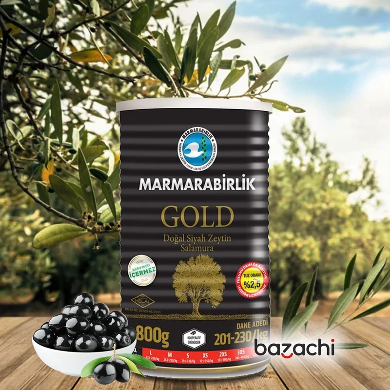 Marmarabirlik Salamura gold Natural Black Olives in Tin, 800g- XL