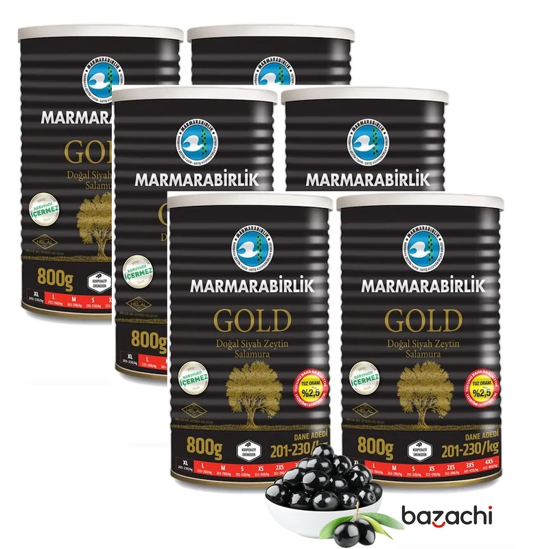 Marmarabirlik Salamura gold Natural Black Olives in Tin, 800g- XL