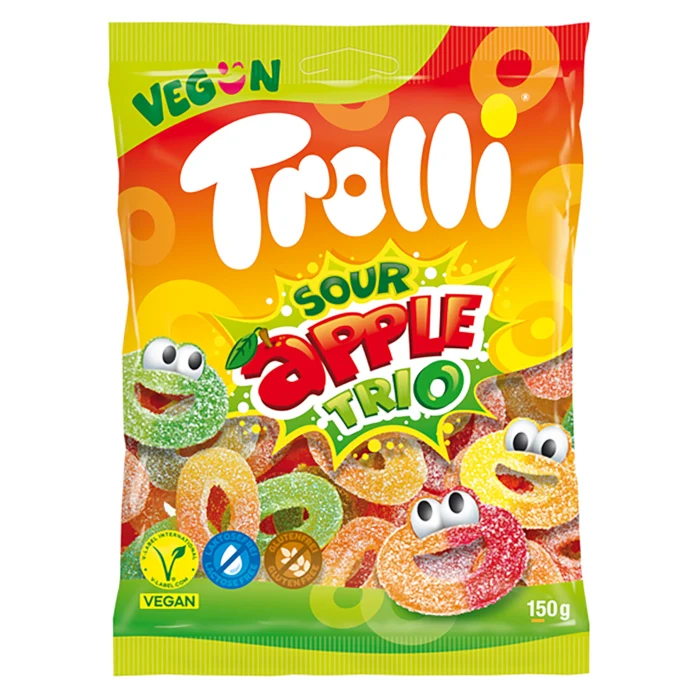 Trolli Fruchtgummi Sour Apple Trio, vegan 150g