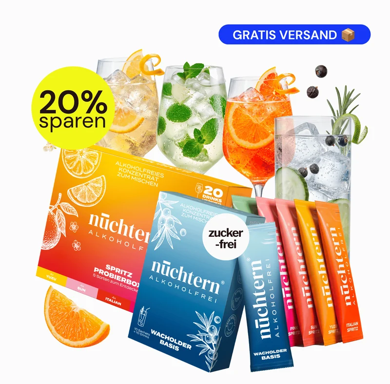 nüchtern Alkoholfrei Bundle: Mixed Box + Wacholder Basis – 30 Drinks für deinen Aperitivo