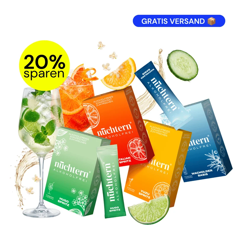 nüchtern Signature Paket Alkoholfrei – 40 Drinks (Wacholder Basis, Italian, Hugo, und Yuzu Spritz)