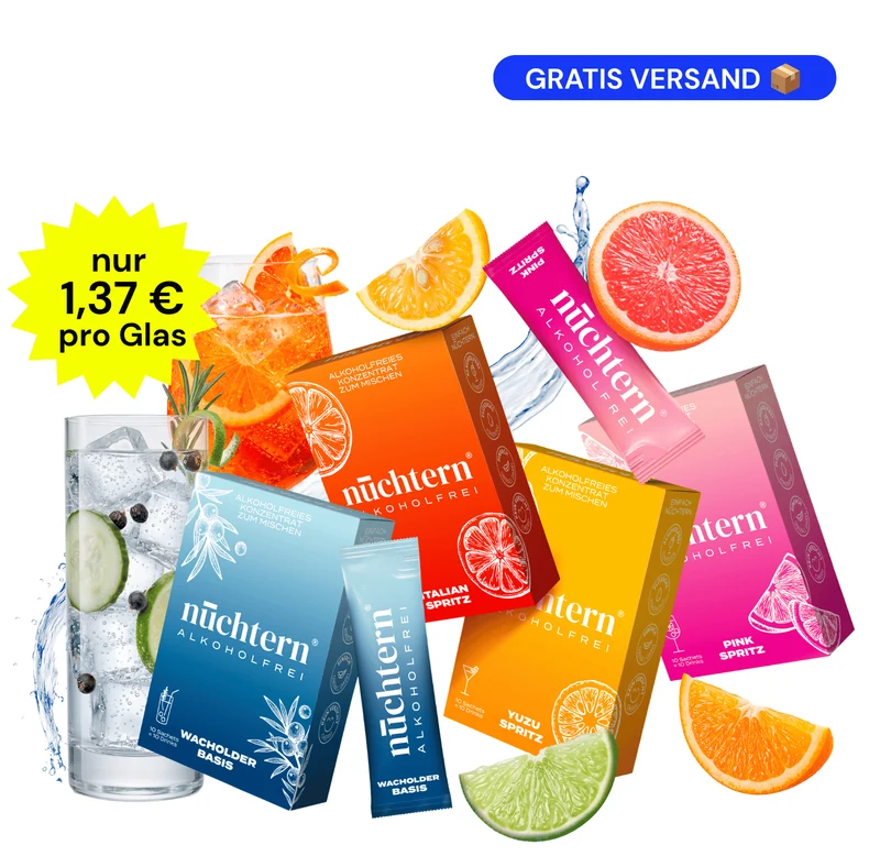 nüchtern Wochenend Paket Alkoholfrei - 40 Drinks (Wacholder Basis, Italian, Yuzu und Pink Spritz)