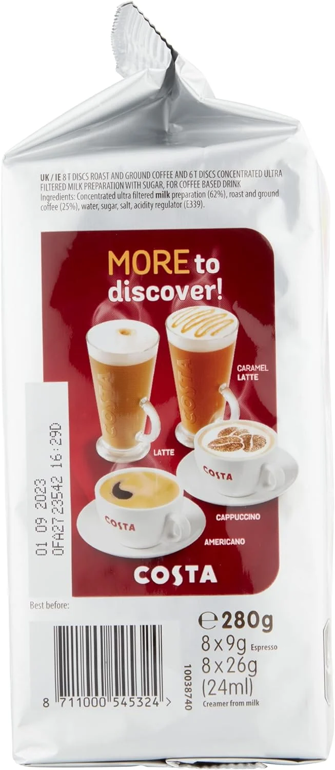 Tassimo Costa Latte Coffee Pods (5 pack), 40 Drinks