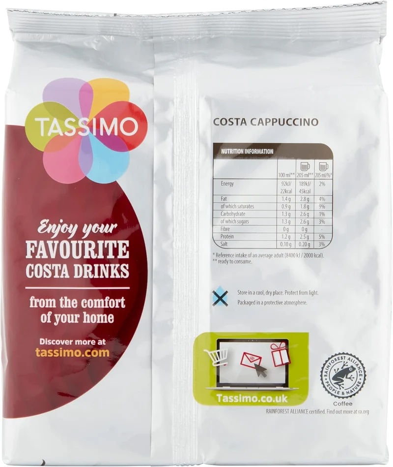 Tassimo Costa Latte Coffee Pods (5 pack), 40 Drinks