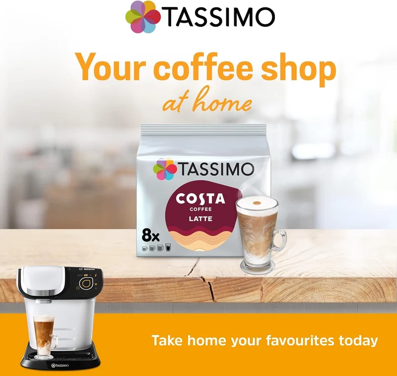 Tassimo Costa Latte Coffee Pods (5 pack), 40 Drinks