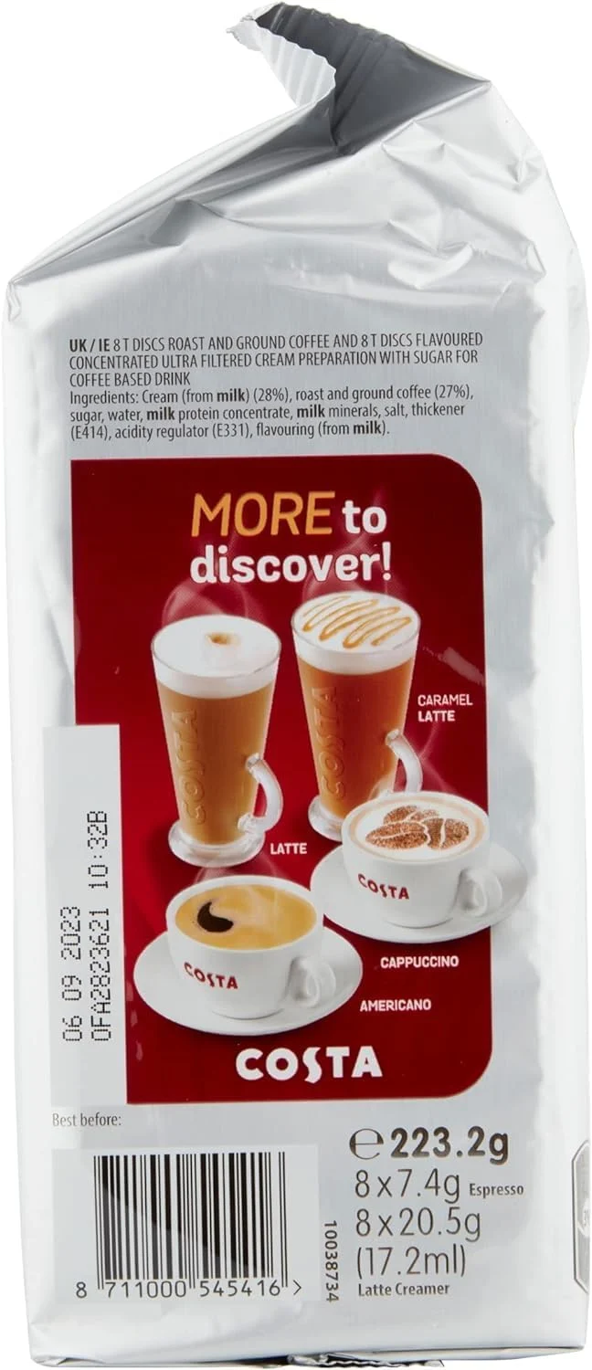 Tassimo Costa Latte Coffee Pods (5 pack), 40 Drinks