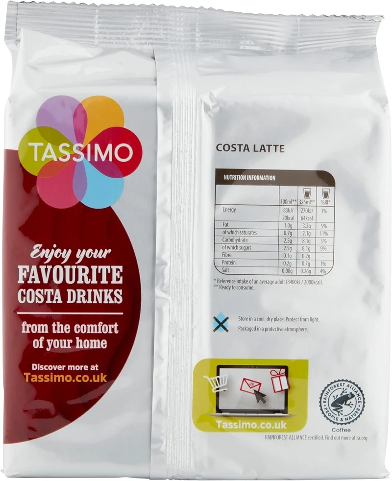 Tassimo Costa Latte Coffee Pods (5 pack), 40 Drinks