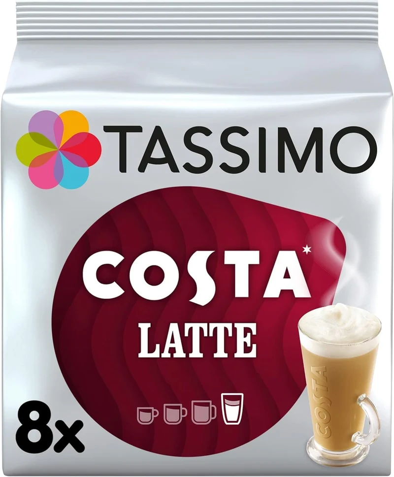 Tassimo Costa Latte Coffee Pods (5 pack), 40 Drinks