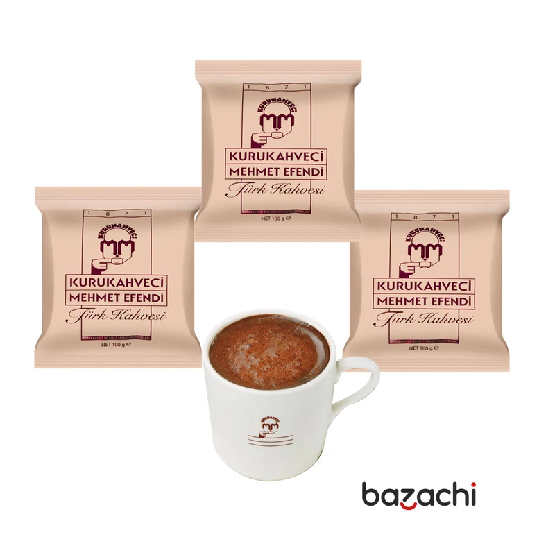 Kuru Kahveci Mehmet Efendi Original Turkish Coffee 3x100gr with Coffee Pot Gift Box