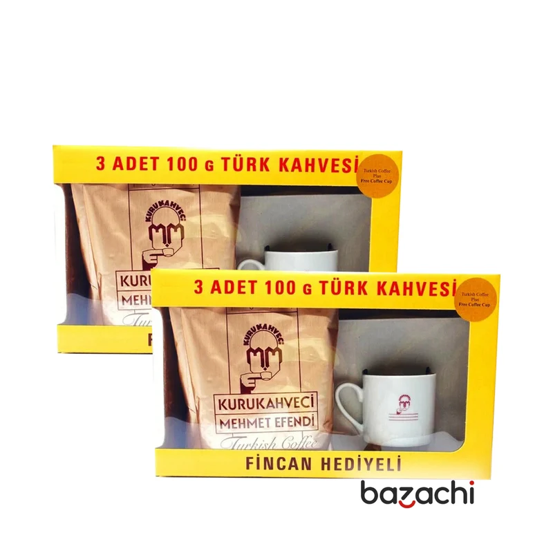 Kuru Kahveci Mehmet Efendi Original Turkish Coffee 3x100gr with Coffee Pot Gift Box