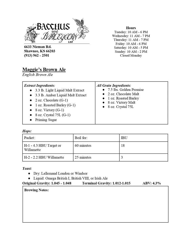 Maggie's Brown Ale Brewing Kit - 5 Gallon (Southern English Brown Ale Style)