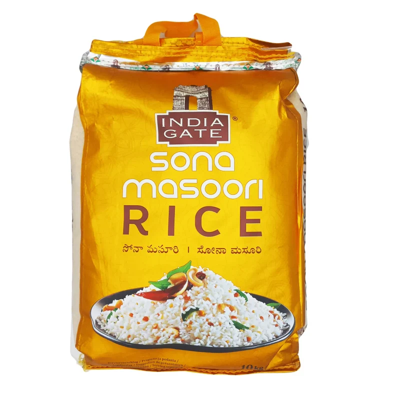 India Gate Sona Masoori Rice 10kg - Only 1 per Order (BBE: 12.2027)