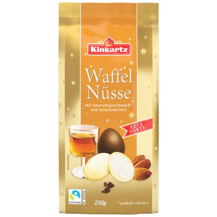Kinkartz Waffel Nüsse Amaretto, teilschokoliert 250g / 8.81oz