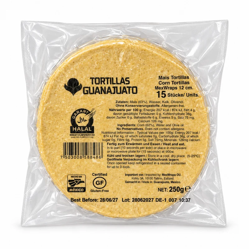 Tortillas Guanajuato Mais Tortillas 12cm (15pcs) 250gm