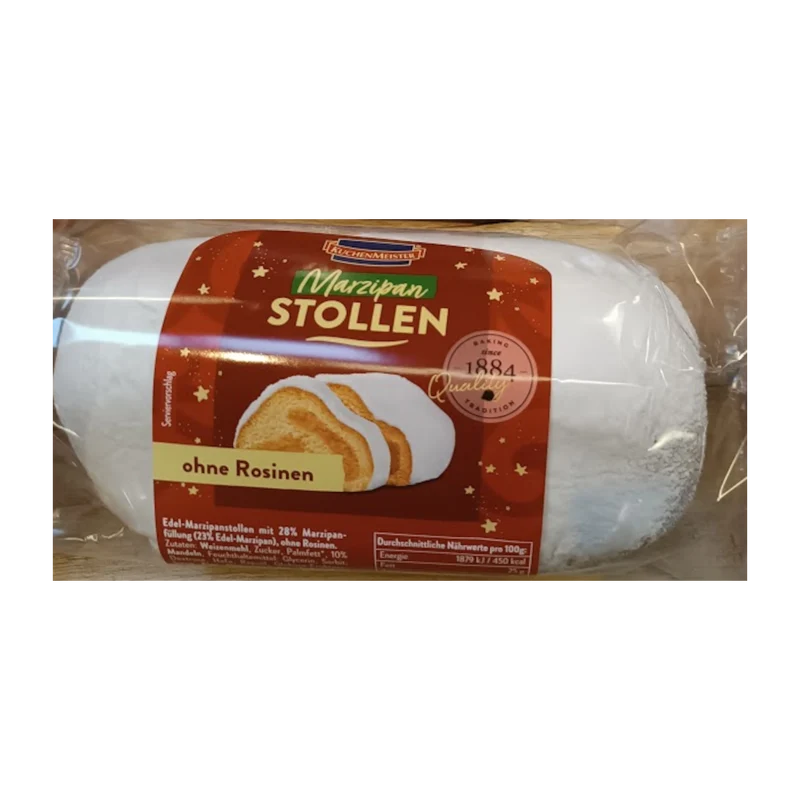 KuchenMeister Edel-Marzipan Christstollen ohne Rosinen Weihnachtsgebäck 500g