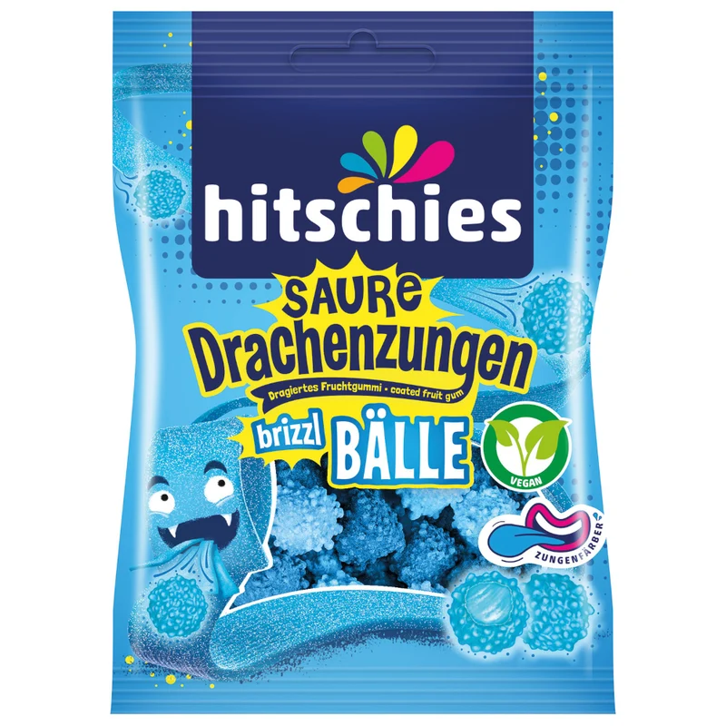 hitschies Saure Drachenzungen bizzl Bälle blau, vegan 100g / 3.52oz