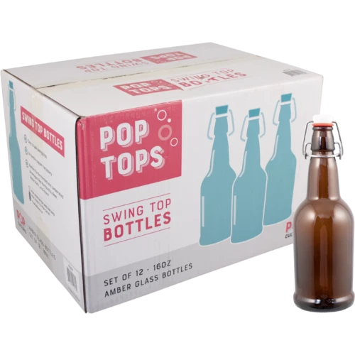 16 OZ Amber Flip-top Bottles 12/case