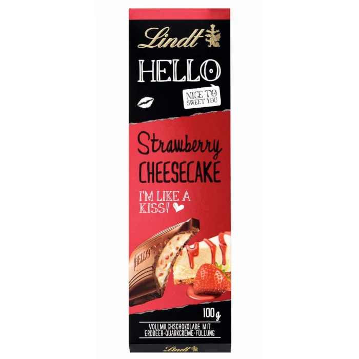 Lindt HELLO Strawberry Cheesecake Vollmilch Schokolade 100g / 3.52 oz
