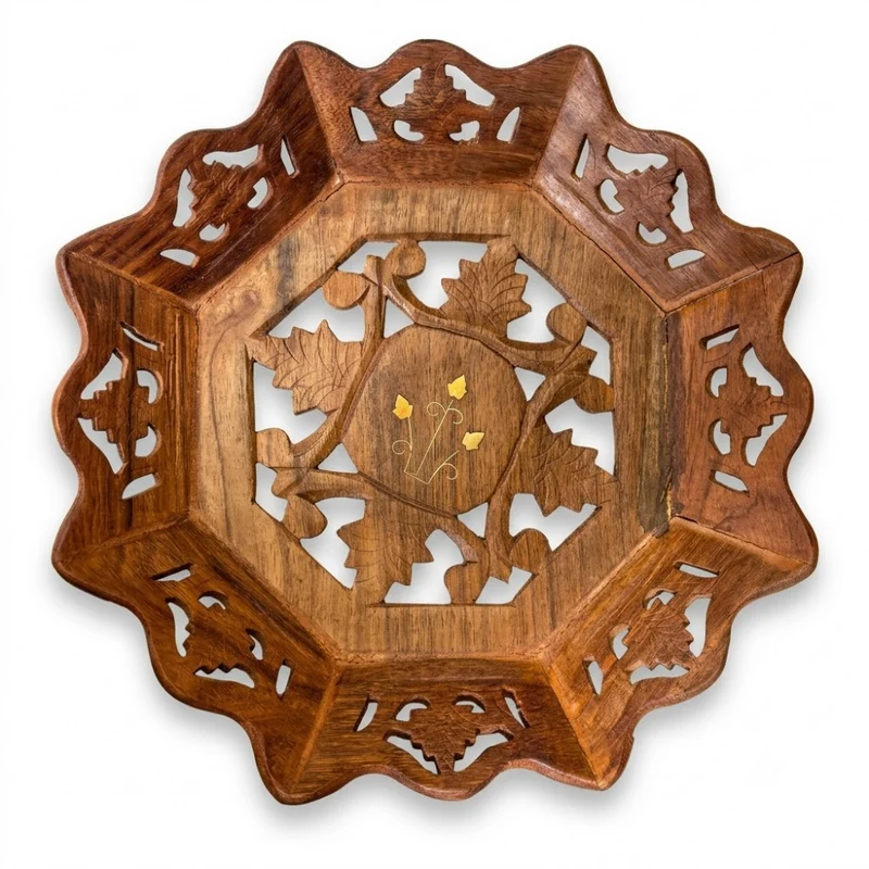 Rustic Hand-Carved Scalloped Wooden Centerpiece Bowl