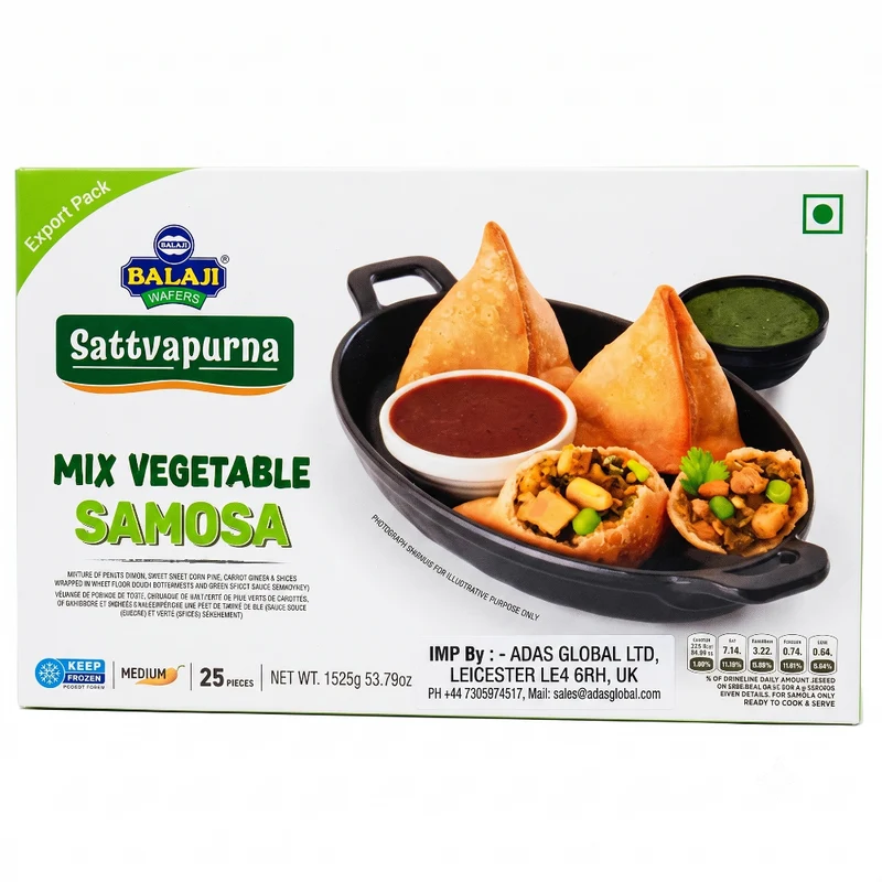 Frozen Balaji Mix Vegetable Samosa With Red & Green Chutney (25pcs) 1525gm (Only Berlin Delivery)
