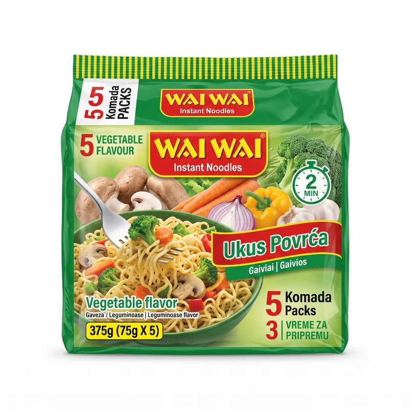 Wai Wai Instant Noodles – Vegetables (5 Pack) 375gm