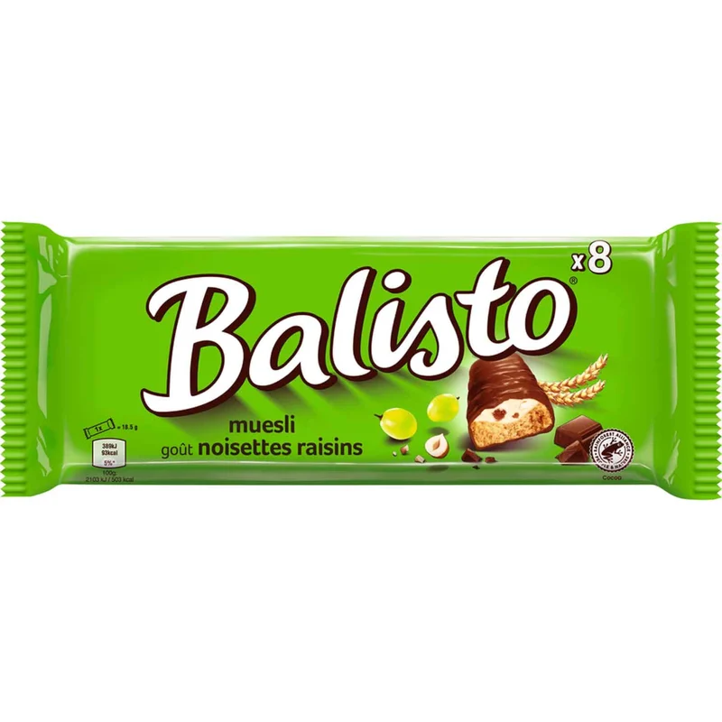 Balisto Müsli-Rosinen Vollkornkeks Riegel mit Milchschokolade 8 Stück