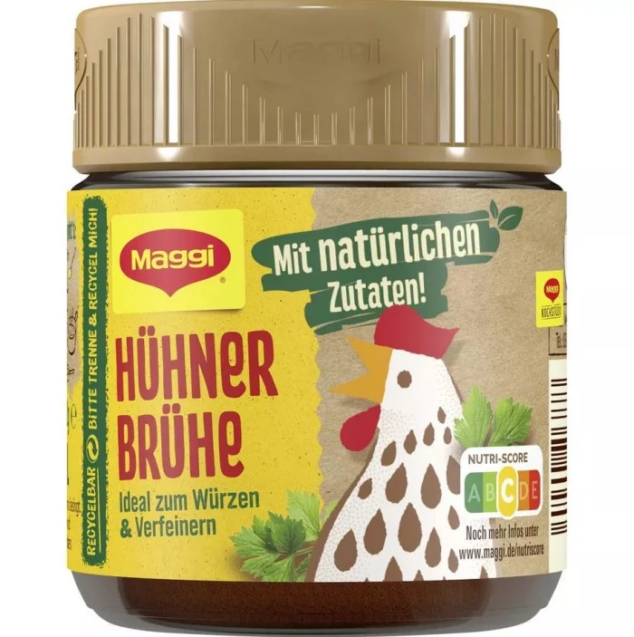 Maggi Hühner Brühe im Glas ergibt 4 Liter