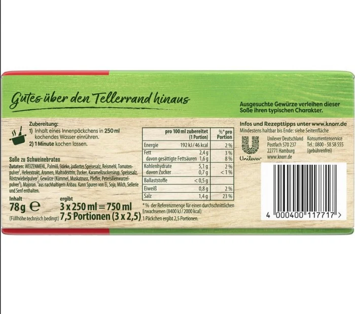 Knorr Soße zu Schweinebraten im 3er Pack ergibt 3 mal 250ml