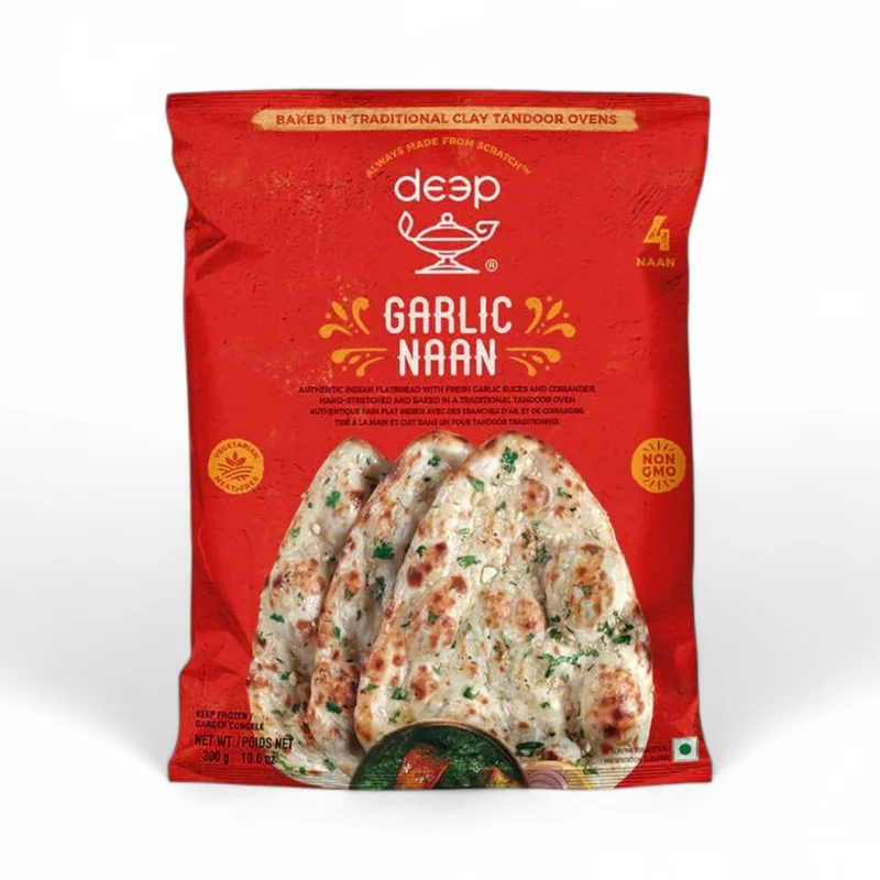 Frozen Deep Garlic Naan - Vegan (4pcs) 340gm - Only Berlin Delivery