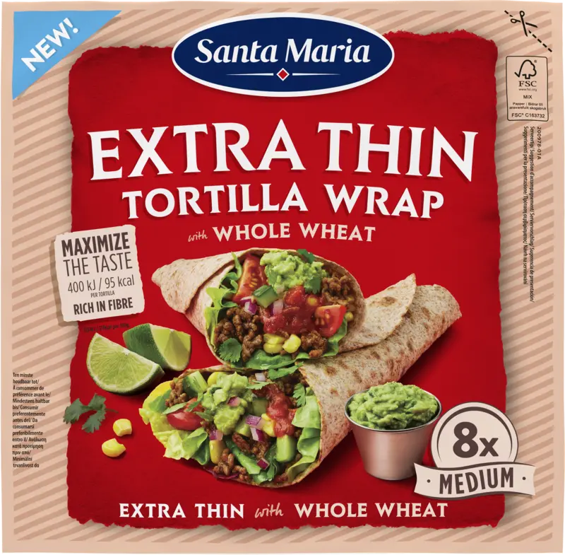 Santa Maria Extra thin tortilla whole wheat medium